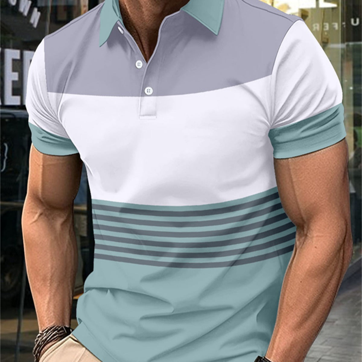 Casual Striped Men's Short Sleeve Lapel