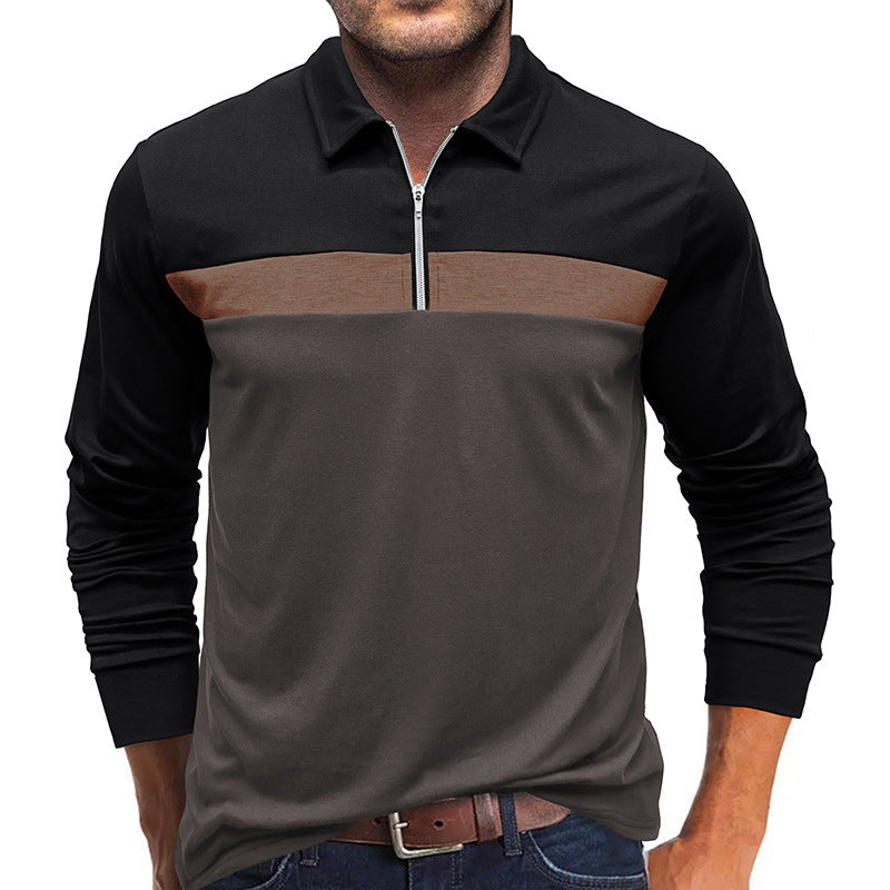 Autumn And Winter Men's Lapel Color Matching Polo Shirt