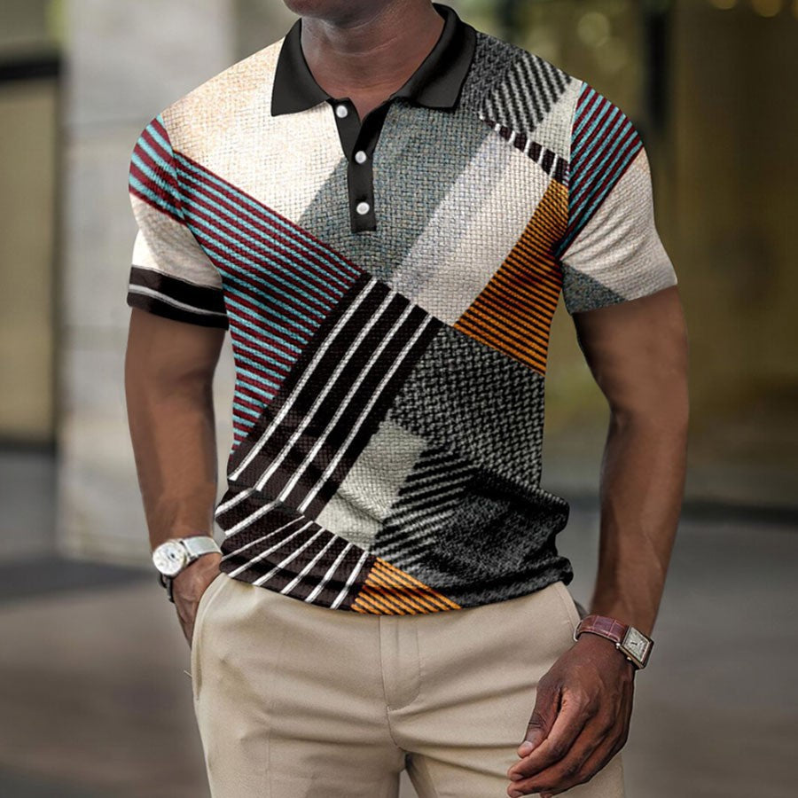 Men's Fashion 3D Digital Printing Lapel Short Sleeve