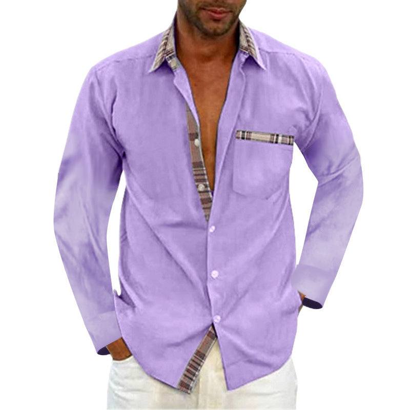 Men's Fashion Casual Solid Color Long Sleeve Shirt