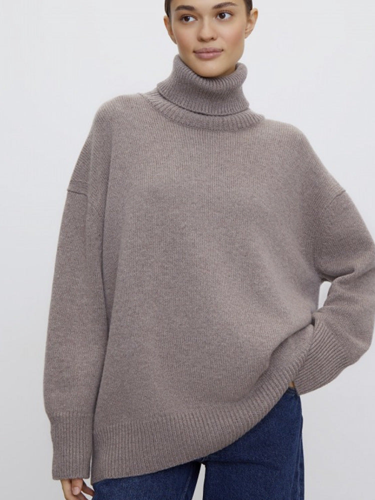 Women's Multi-color Turtleneck Solid Color Sweater Loose Pullover Stand Collar