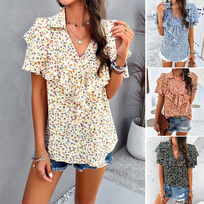 Women's Elegant Printed Ruffled Top