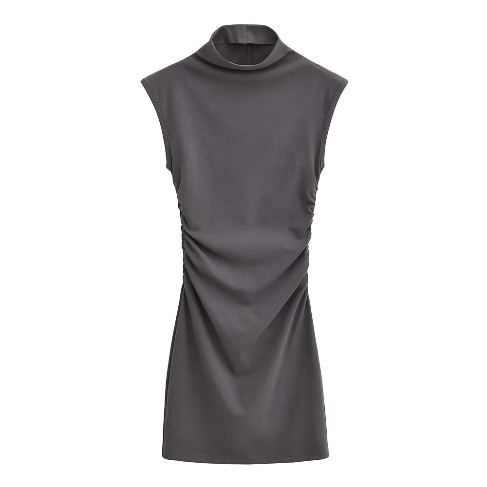 Summer New Slim Sleeveless Tight Half Turtleneck Dress Women