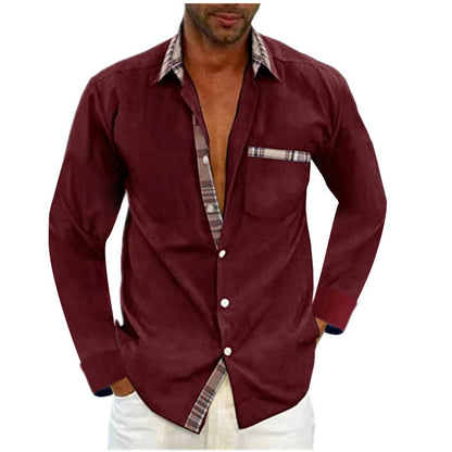 Men's Fashion Casual Solid Color Long Sleeve Shirt