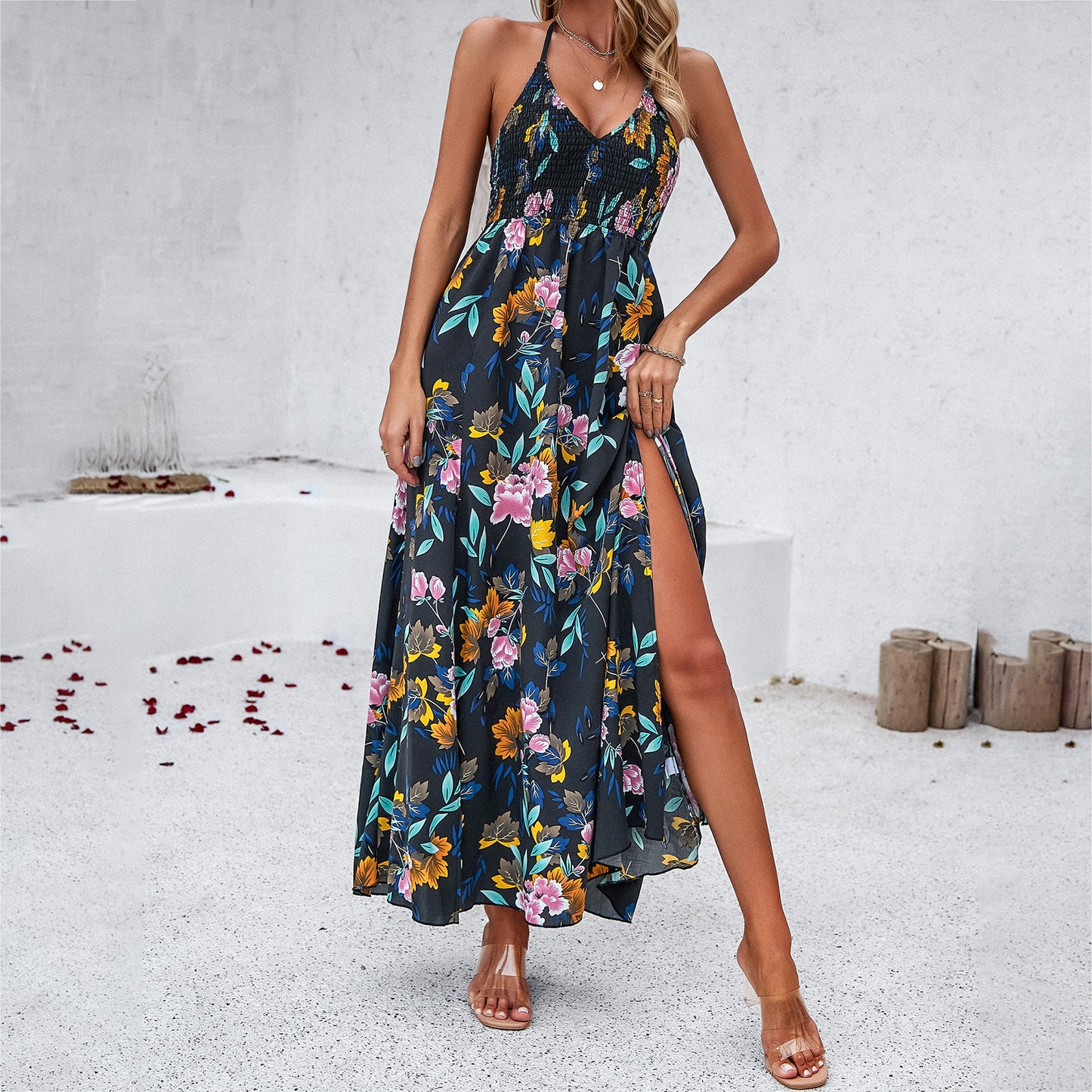 Women's Holiday Printing Slip Dress