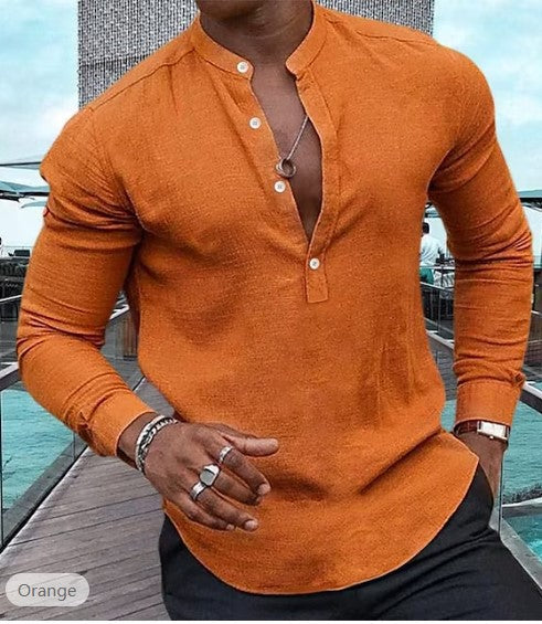 Men's Fashion Simple Solid Color Long-sleeved T-shirt