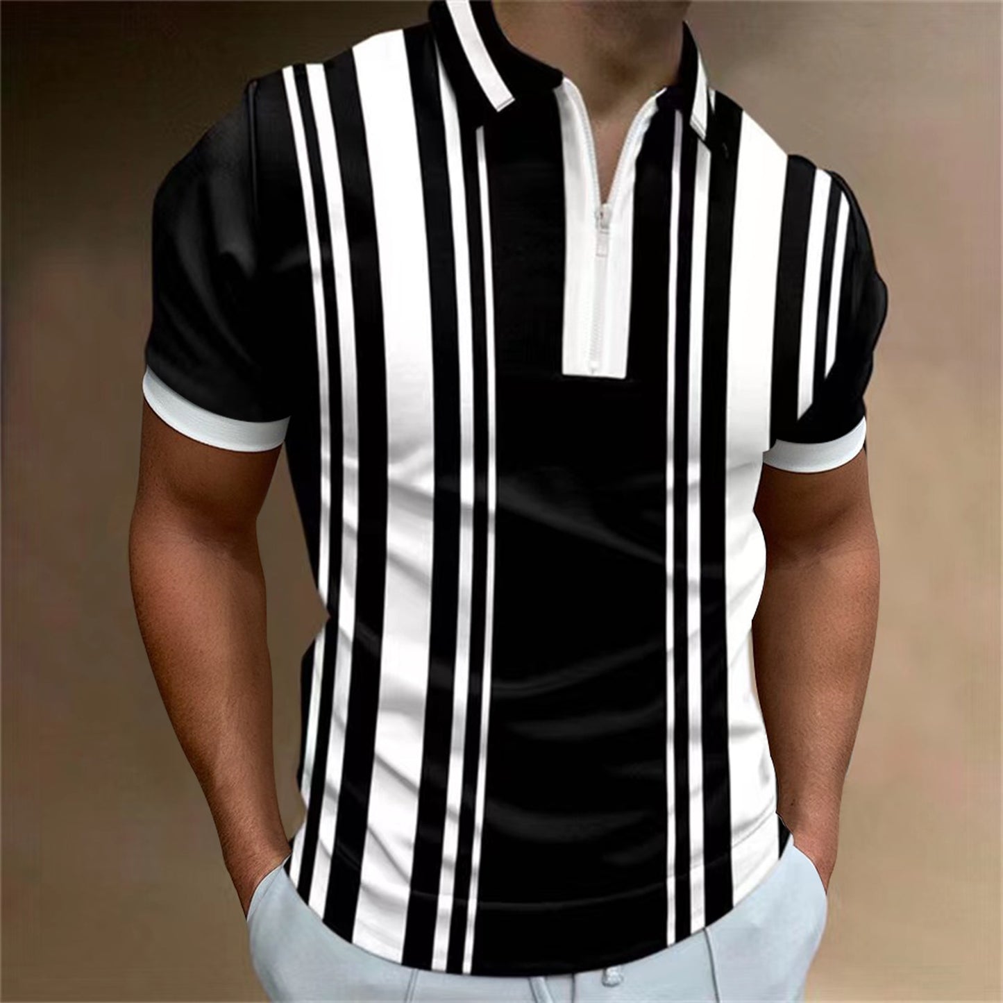 European And American Men's 3D Digital Printing Zipper Polo Shirt Plus Size