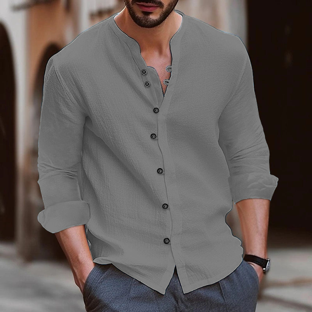 Men's Retro Cotton And Linen Casual Loose Long-sleeved Shirt