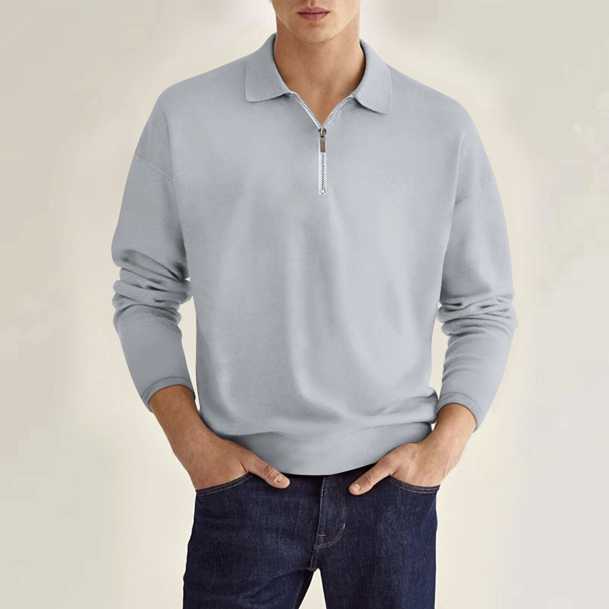 Solid Color Men's Long Sleeve Sports Polo Shirt