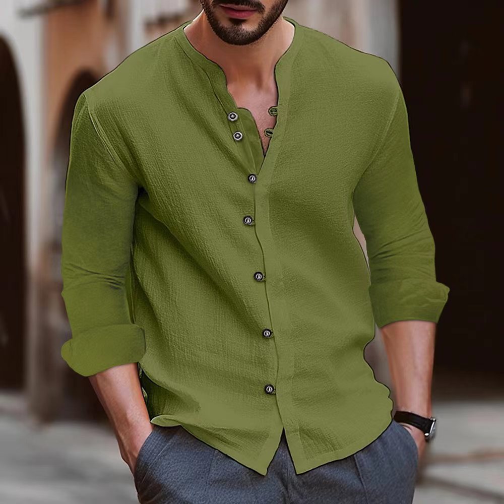 Men's Retro Cotton And Linen Casual Loose Long-sleeved Shirt