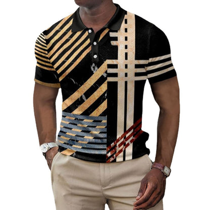 Men's Fashion 3D Digital Printing Lapel Short Sleeve