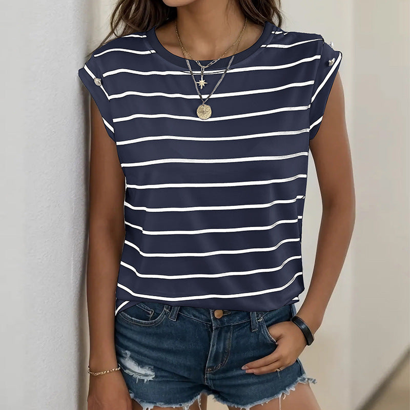 Simple Striped Button Casual Women