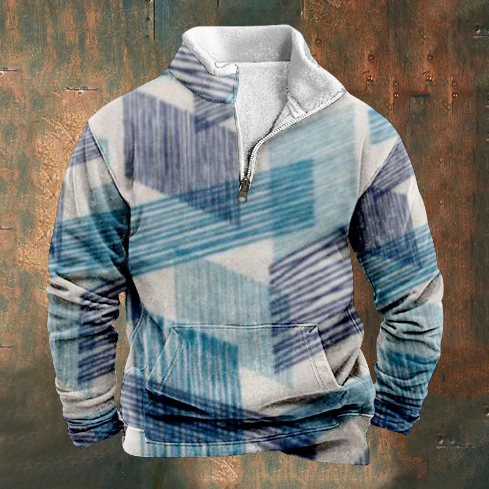 Cross Border Digital Printing Long Sleeve Stand Collar Half Zip Sweater Inner Cut