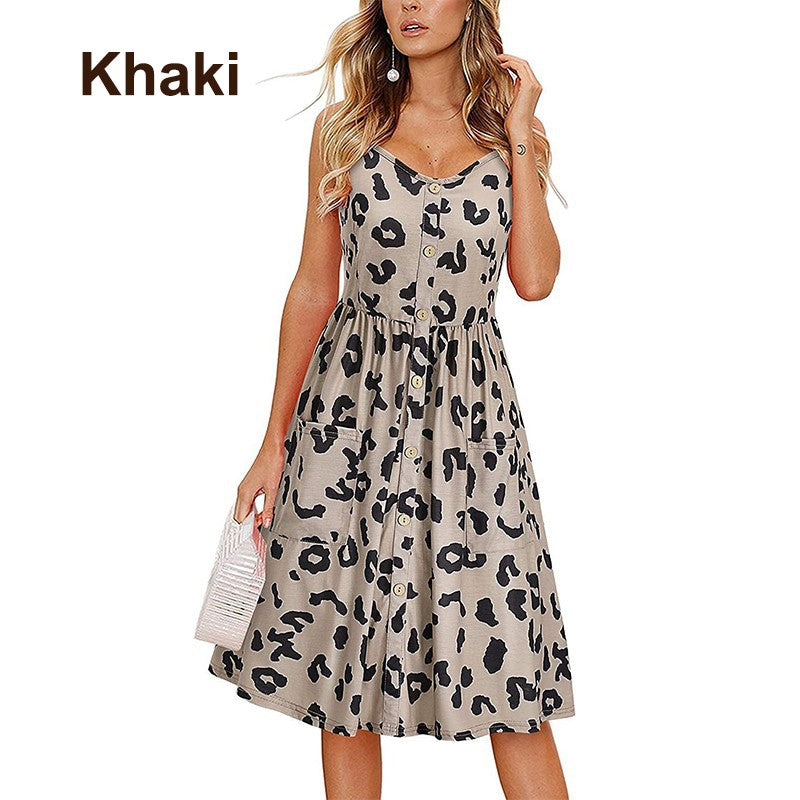 Women's Printed V-neck Large Hem Dress