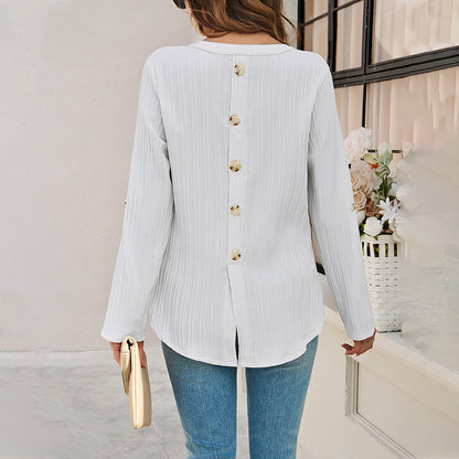 Women's Fashion Temperament Leisure Solid Color Long-sleeved Top