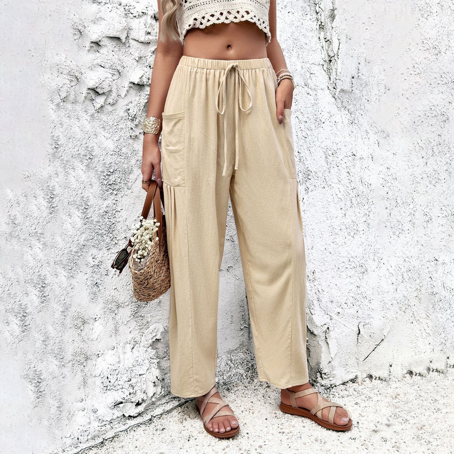 Women's Fashion Casual Temperament Pure Color Loose Trousers