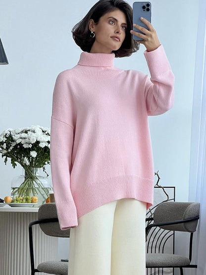 Women's Multi-color Turtleneck Solid Color Sweater Loose Pullover Stand Collar