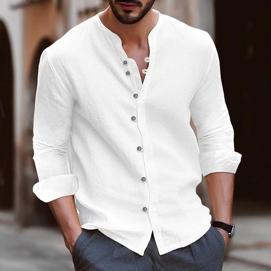 Men's Retro Cotton And Linen Casual Loose Long-sleeved Shirt