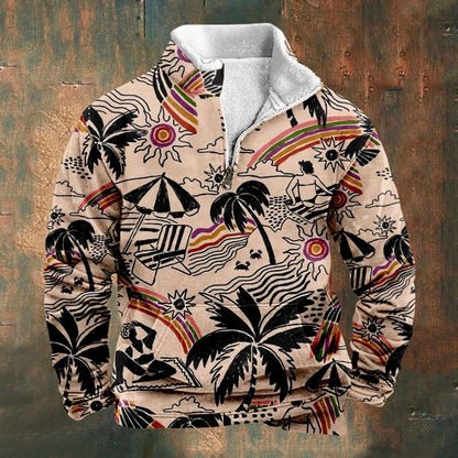 Cross Border Digital Printing Long Sleeve Stand Collar Half Zip Sweater Inner Cut