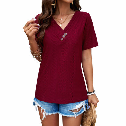 Women's Temperament Pure Color V-neck T-shirt