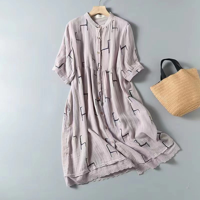 Korean Style Double-layer Cotton Yarn Retro Dress Women