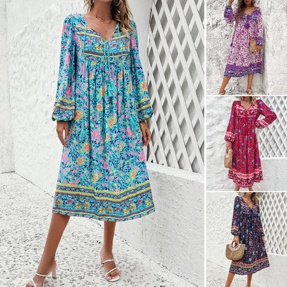 Robe à manches longues à imprimé floral pour femmes