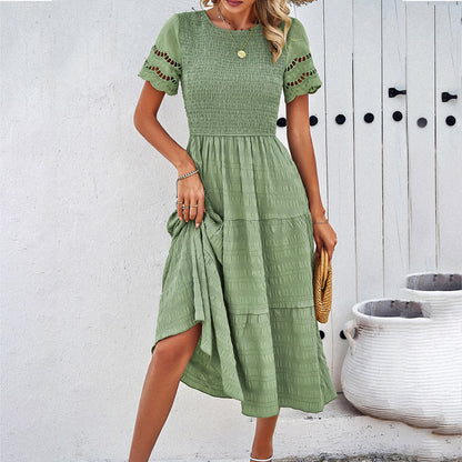 Women's Temperament Smocking Hollow Dress