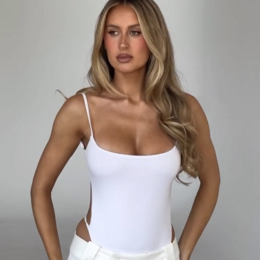 New Women's Solid Color High-elastic Low Collar Sling Backless Tight American One-piece Vest