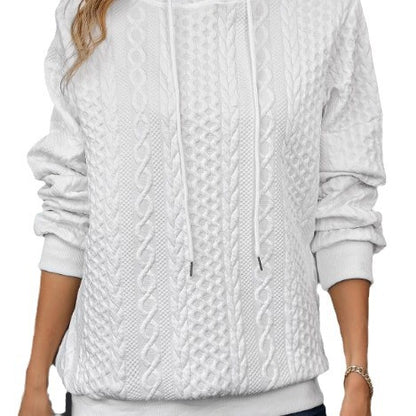 Plus Size Casual Jacquard Hooded Lace-up Long Sleeve Sweatshirt