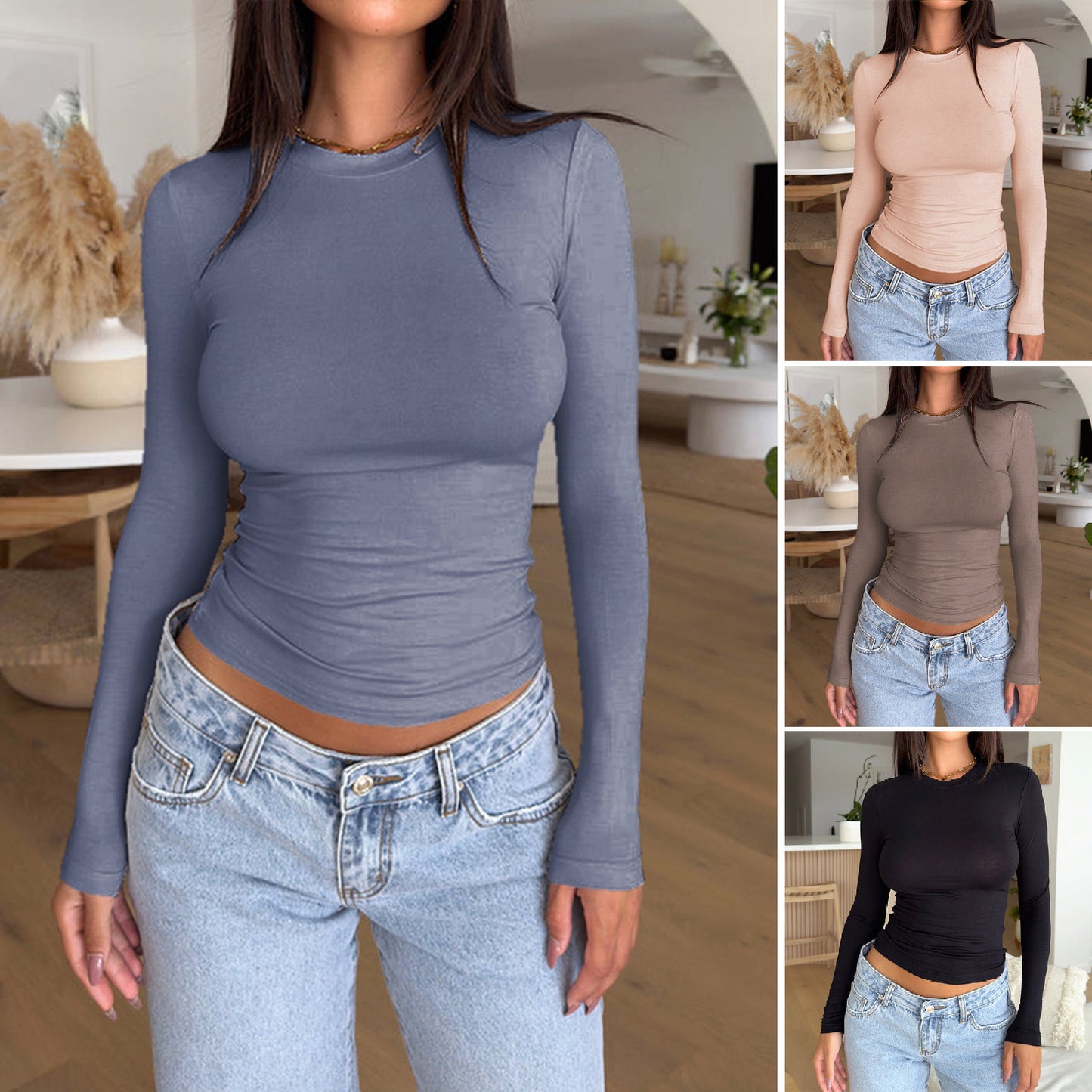 Women's T-shirt Solid Color Slim Fit Top