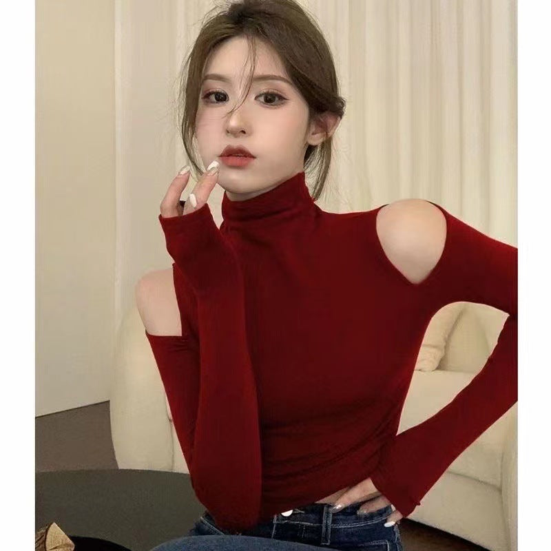 Half Turtleneck Bottoming Shirt Off-the-shoulder Hollow-out Inner Wear