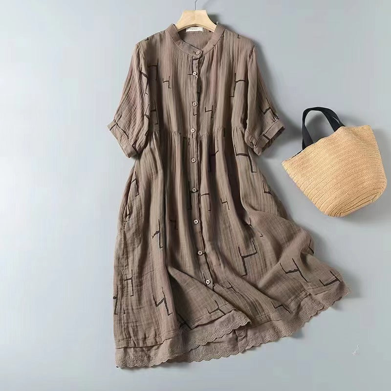 Korean Style Double-layer Cotton Yarn Retro Dress Women