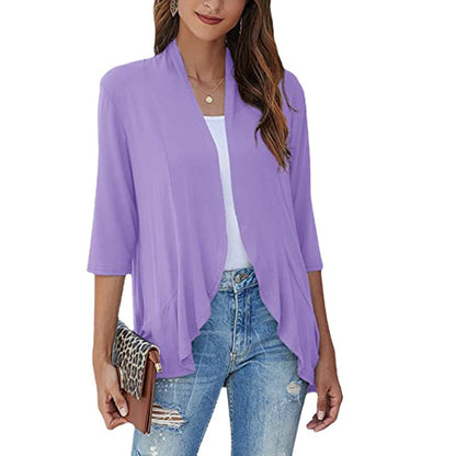 Solid Color Cardigan Coat Ruffle Top