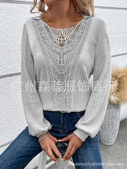 Women's Long-sleeved T-shirt Stitching Lace Top