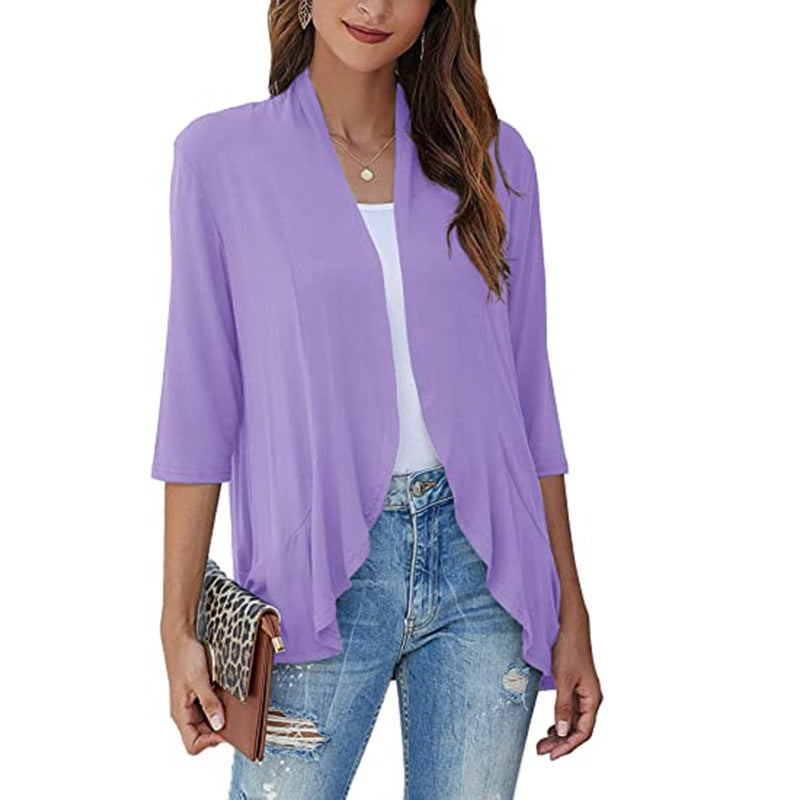 Solid Color Cardigan Coat Ruffle Top