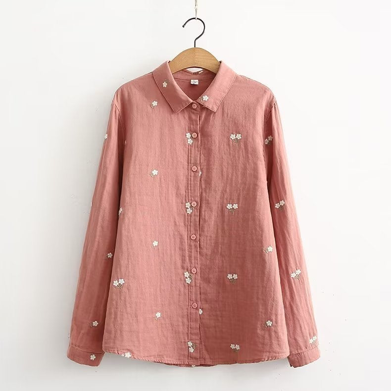 Double-layer Yarn Skin Cotton Loose Long-sleeved Shirt