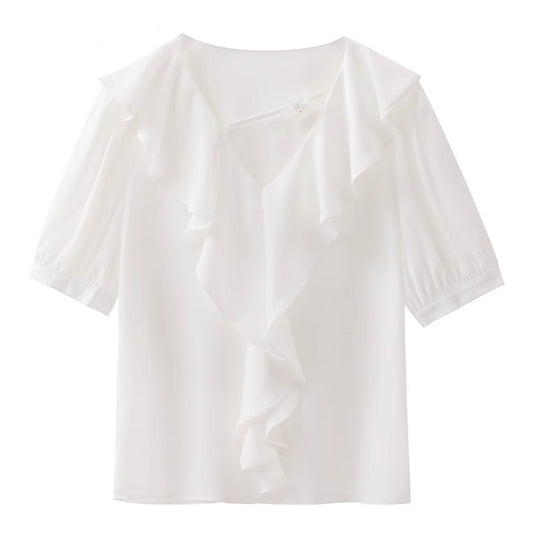 Women's French Ruffled Puff Sleeve Short Sleeve Top