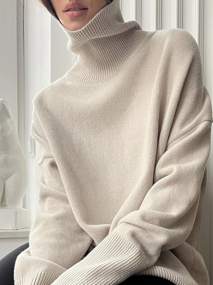 Women's Multi-color Turtleneck Solid Color Sweater Loose Pullover Stand Collar