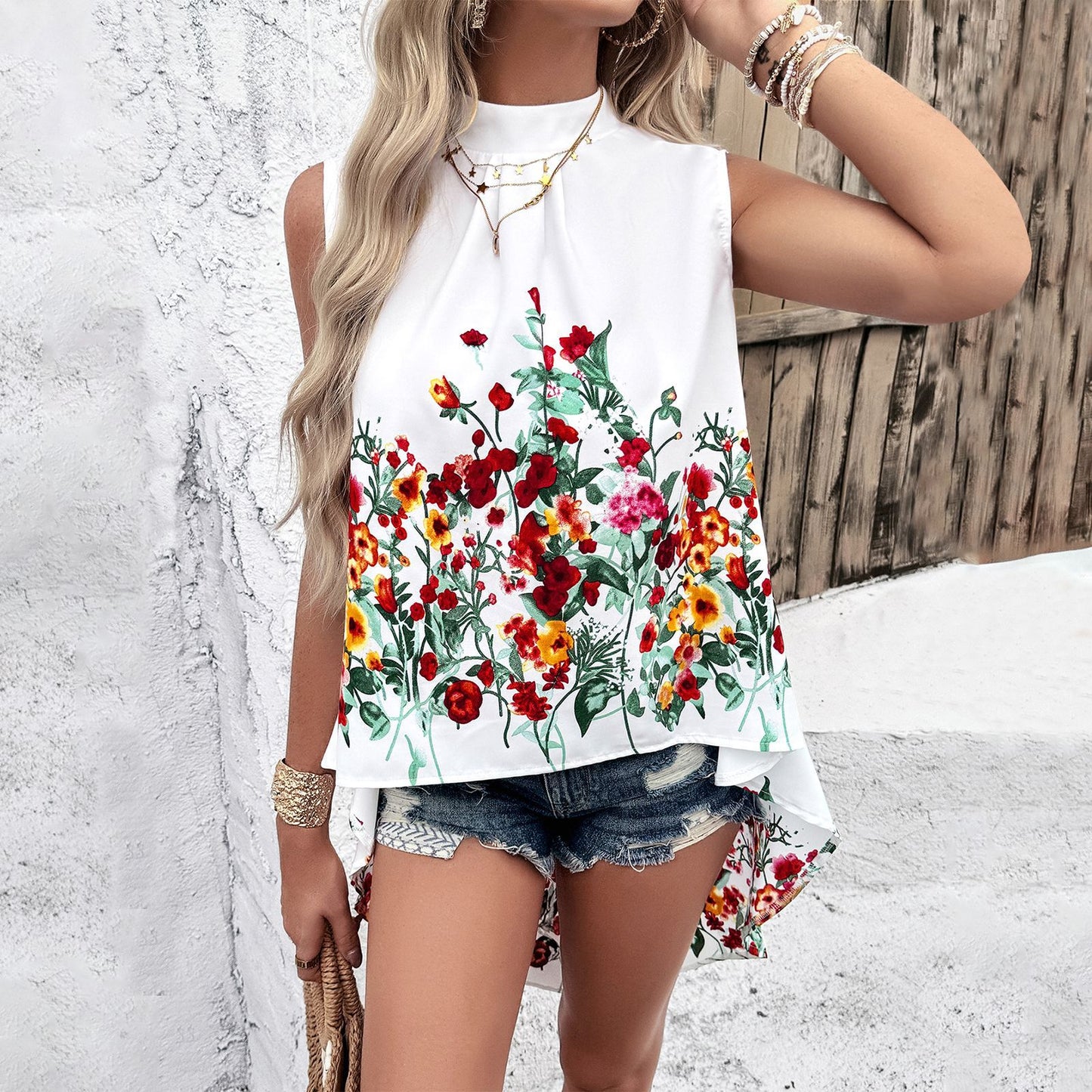 Women's Fashion Temperament Leisure Printed Sleeveless Top