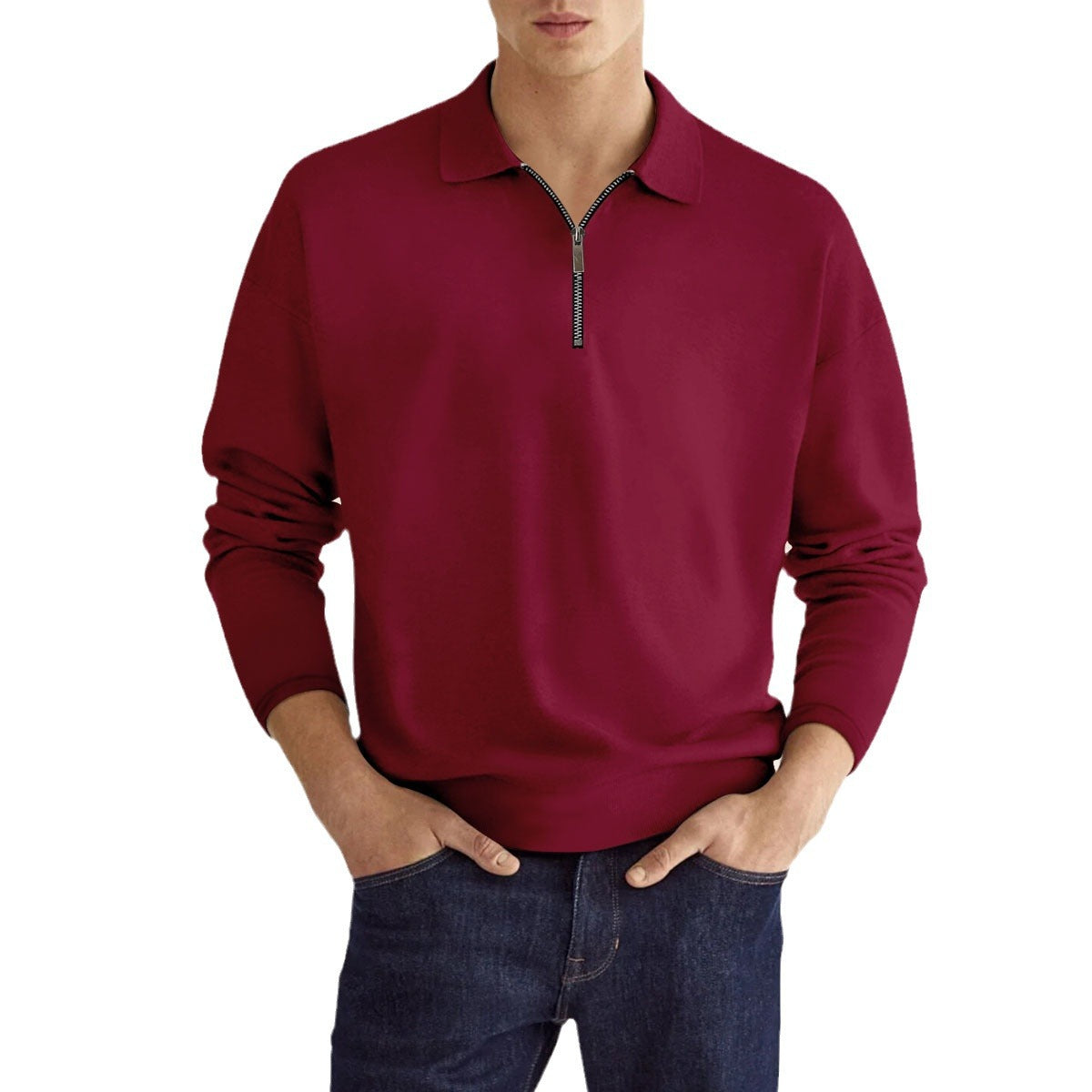 Solid Color Men's Long Sleeve Sports Polo Shirt