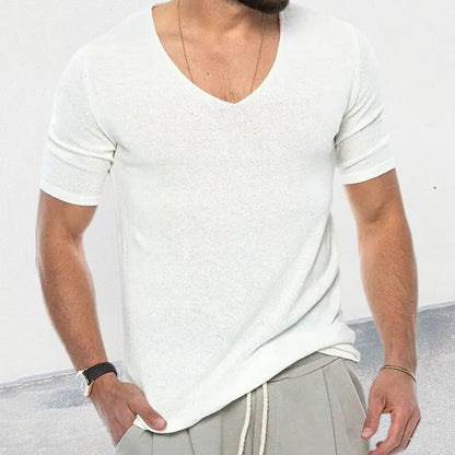 European And American V-neck Short Sleeve Slim-fit Knitted Top