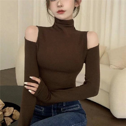 Half Turtleneck Bottoming Shirt Off-the-shoulder Hollow-out Inner Wear