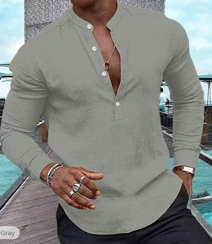 Men's Fashion Simple Solid Color Long-sleeved T-shirt