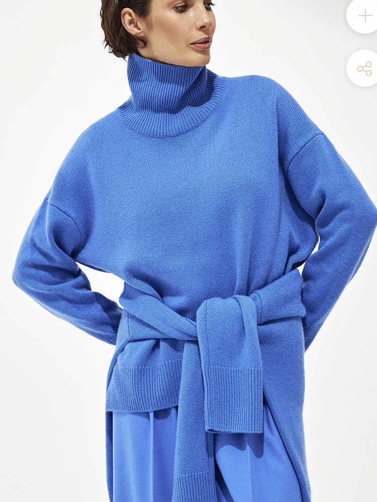 Women's Multi-color Turtleneck Solid Color Sweater Loose Pullover Stand Collar