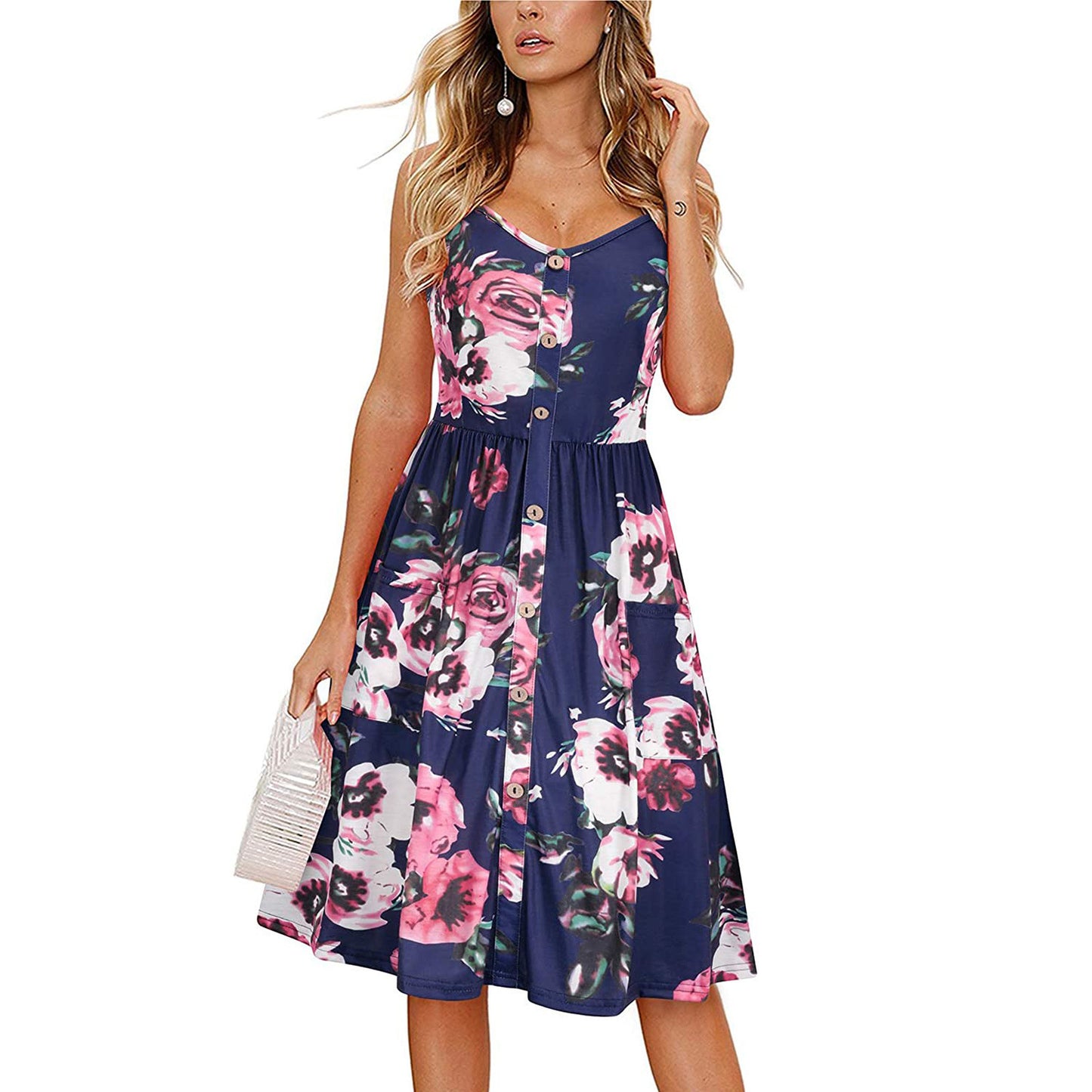 Women's Printed V-neck Large Hem Dress