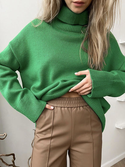 Women's Multi-color Turtleneck Solid Color Sweater Loose Pullover Stand Collar