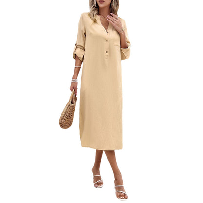 Women's Fashion Casual Temperament Pure Color Dress