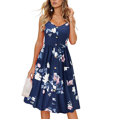 Women's Printed V-neck Large Hem Dress