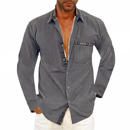 Men's Fashion Casual Solid Color Long Sleeve Shirt