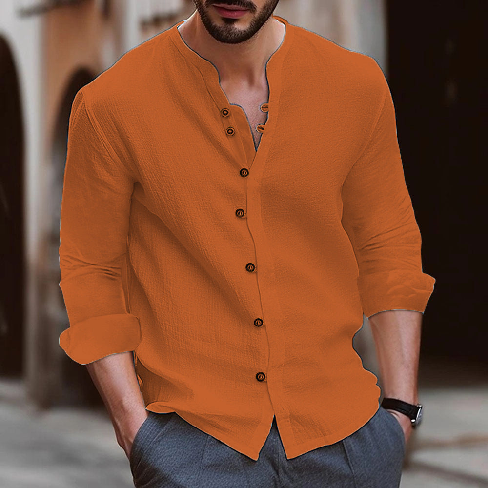 Men's Retro Cotton And Linen Casual Loose Long-sleeved Shirt